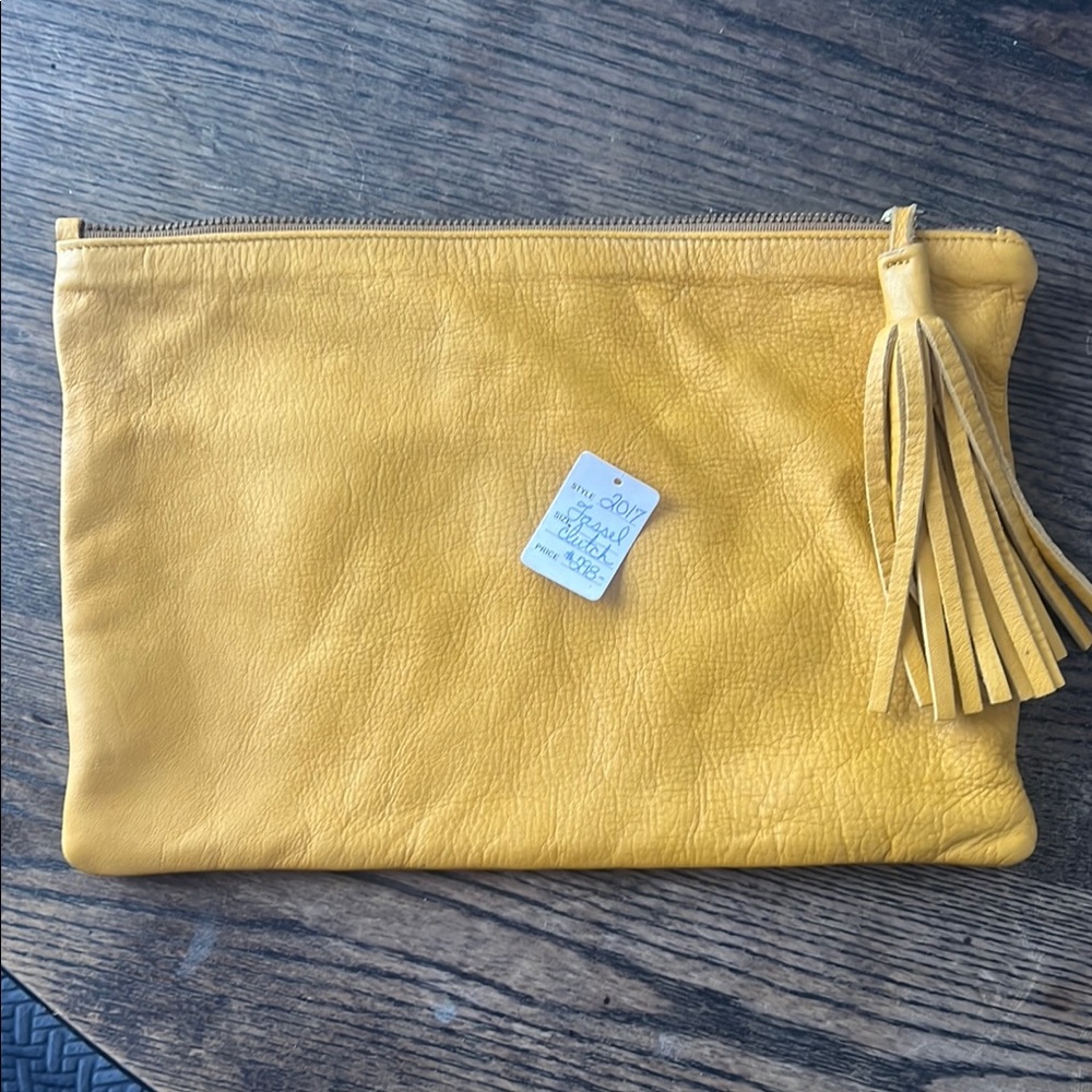 Yellow Leather Clutch with Tassel